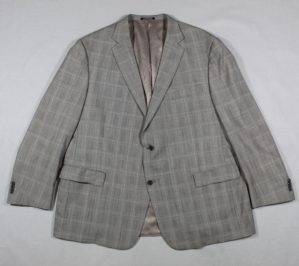 Hart Schaffner Marx Blazer Jacket Men's 52R Gray Glen Plaid Sport Coat